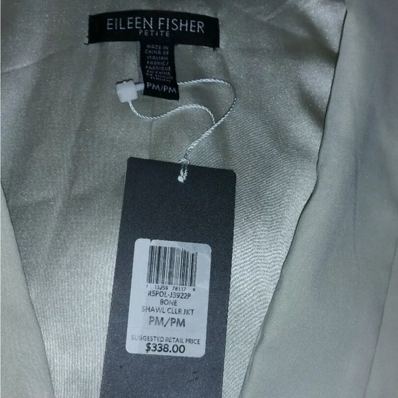 Eileen Fisher Bone Polished Ramie Stretch Shawl Collar Jacket Sz PM $338 NWT - Picture 10 of 11
